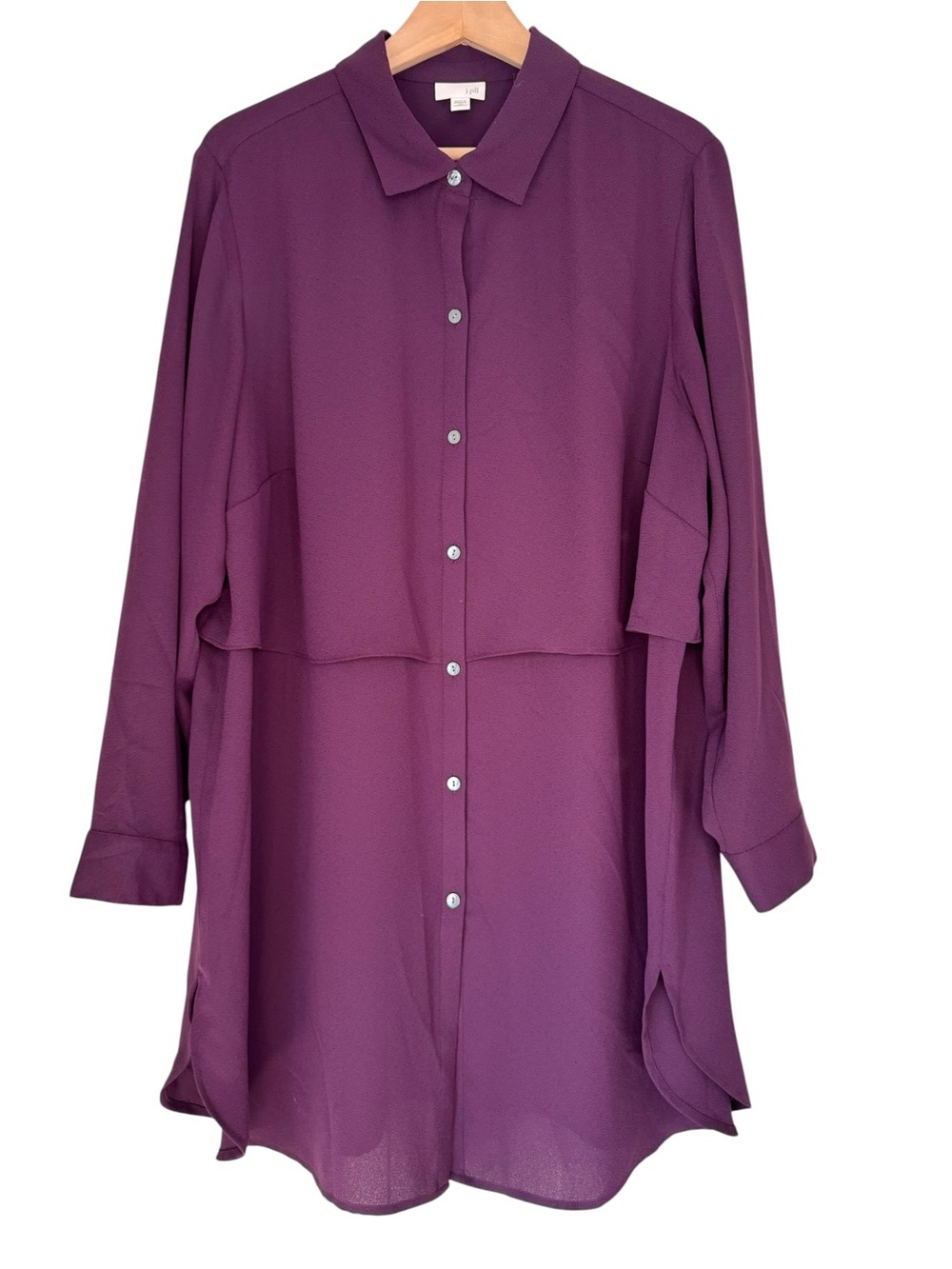 J Jill Size 2X Plum Purple Button Up Tunic Shirt Chiffon Lightweight Flowy